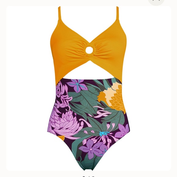 Lands' End O Ring Monokini onepieve mango and Purple Floral - Picture 3 of 5